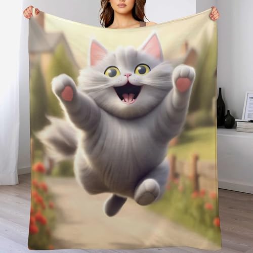 Couverture polaire douce chat mignon idée cadeau chaleureuse pour lit et sofa
