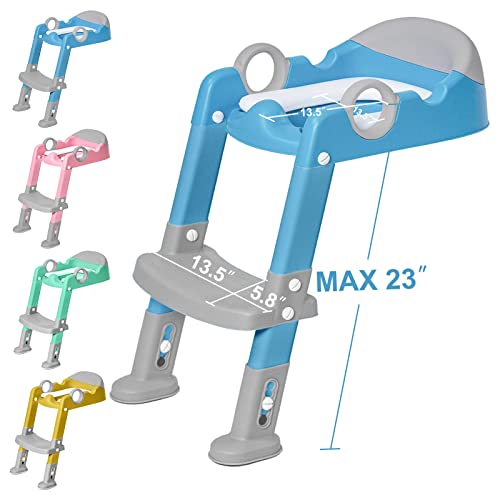 Potty Training Seat With Step Stool Ladder For Kids And Toddler,Wiifo Sturdy Potty Ladder With Soft Padded Cushion For Toddler Boys And Girls,Foldable Toddler Toilet Training Seat Chair(Grey Blue) #TOP3