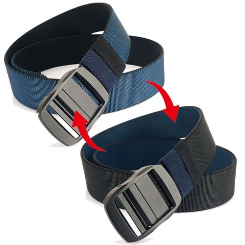 Reversible Nylon Elastic Ratchet Belt Men, Heavy Duty 2 in 1 Webbing 360 Degree Rotating Metal Buckle