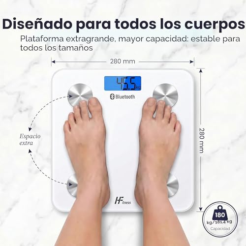 Miniatura 5 de Homefashion Hfitness Báscula De Baño Digital 19 Indicadores De Composición Corporal, 28 28 Cm Blanca Báscula Inteligente Con App, Análisis De Grasa Y Masa Muscular, Peso E Imc Para Fitness