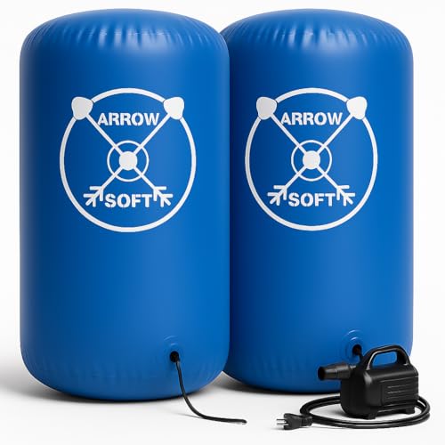 2 Pack ArrowSoft Inflatable Bunkers with Pump – Heavy-Duty PVC Air Barriers for Archery Tag, Nerf Wars, Airsoft, Paintball & Backyard Battle Games
