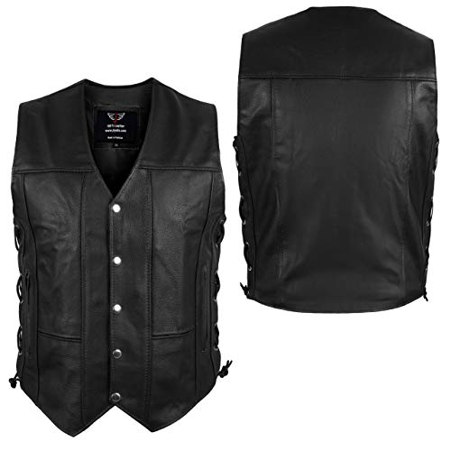 ALPHA MEN’S 10 POCKET LEATHER MOTORCYCLE VEST BLACK CLUB RIDERS BIKER CONCEAL GUN