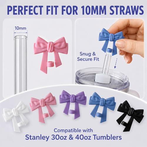 Image of BTYHAOS Straw Covers, Dust Proof Straw Toppers Fit Stanley 30 40oz Tumbler | Reusable Food-Grade Silicone Straw Covers Cap for Most 10mm Reusable Straw