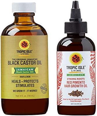 Tropic Isle Living Jamaican Strong Roots Red Pimento Hair Growth Oil + Jamaican Black Castor Oil 4oz Set