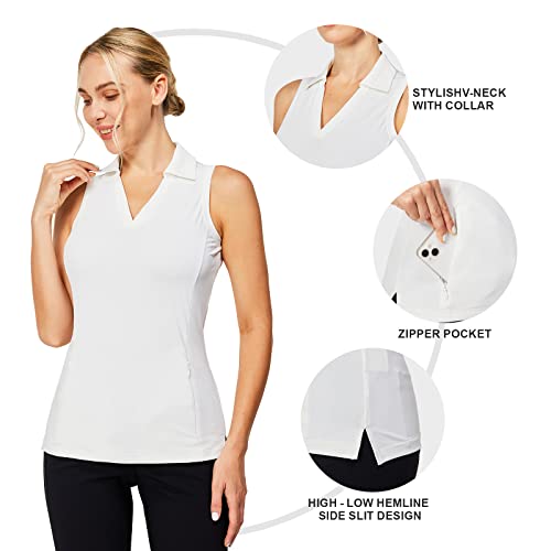 Casei Womens Sleeveless Polo Golf Shirts With Pocket Quick Dry T Shirts Upf 50+ Golf Apparel Athletic Work Tank Tops Shirts,White S #TOP2