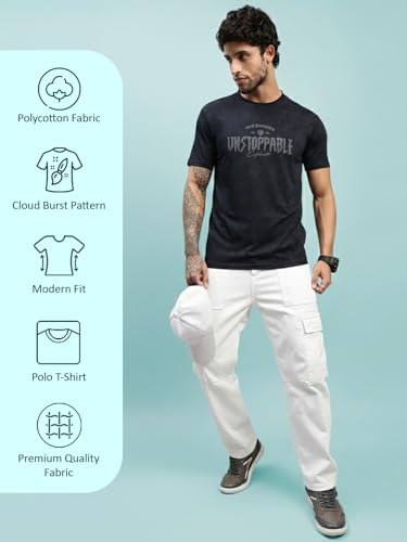 Image of Lux Nitro Men's Cloud Burst Printed Half Sleeve T-Shirt | Cotton Blend Round Neck Tee | Regular Fit Casual Wear