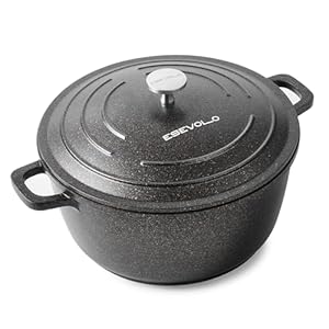 ESEVOLO Bräter mit Deckel Schmortopf Induktion 28 cm Brot Backen Dutch Oven Stil, leichter als Gusseisen Topf, Aluguss mit Antihaftbeschichtung, für Schmoren Braten, 6, 3 L Schwarz