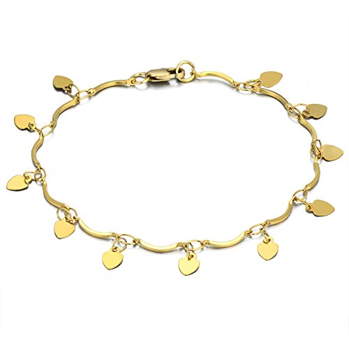 SeaISee Lovely Womens Wristband 14K Real Gold Filled Heart Lot Chain Link Bracelet