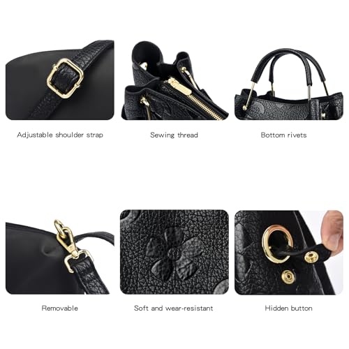 Image of Travistar Floral Handbags Purses Women - Embossed Vegan Leather Top Handle Handbag Set Large Shoulder Bag Ladies Bucket Tote