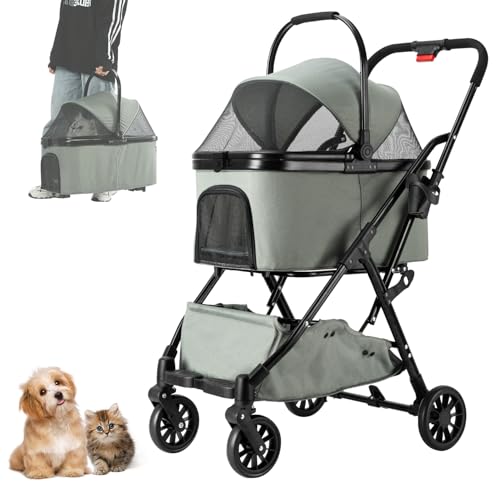 MOTOSTAR ペットカート 分離型 折りたたみ ペットバギー 小型犬 中型犬 猫 犬 カート 多頭 取り外し可能 収納簡単 多機能 ４輪 前輪360°回転 組み立て簡単 軽量 耐荷重20KG 介護用 お出かけ 散歩 キャンプ 日本語取扱説明書付き