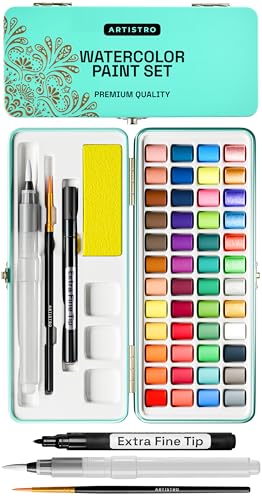 ARTISTRO Watercolor Paint Set Portable, Palette Set with Metallic Colors for Workbooks - Mini Travel Painting Kit for Artists, Professionals, Adults, Kids, Girls&Boys - Art Supplies, Christmas Gift