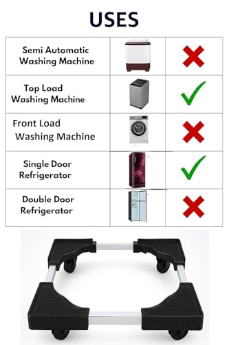 Image of PUREAGLE Heavy Duty 210 Kg Load Capacity 360 Degree Movable Adjustable Size Suitable for Only Top Load Washing Machine Stand /Trolley Dishwasher, Single Door Refrigerator Fridge Stand /Trolley