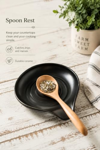 Image of LAUCHUH Spoon Rest, 5 inches Cooking Spoon Holder for Stove Top Large Spatula Holder for Countertop, Cooking Utensils Holder for Ladles, Tongs, Heat-Resistant, Set of 2, Black