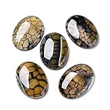 Fashewelry 10pcs 30x22mm Natural Dragon Veins Oval Stone Cabochons Flatback Cameo Healing Crystal Agate Gemstone Bead Pieces No Hole for Bezel Pendant Necklace Bracelet Ring Earring Craft, Kahki