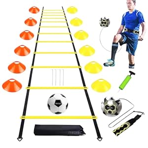 Soccer Agility Training Equipment – Speed Agility Training Set with 20ft Agility Ladder, 12 Cones, Solo Soccer Trainer and Ball – Soccer Accessories for Training Indoor, Outdoor