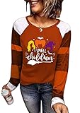 I Smell Children Halloween T-Shirt for Women Sanderson Sisters Graphic Tee Hocus Pocus Long Sleeve Splicing Shirt Top(Orange Red, XX-Large)