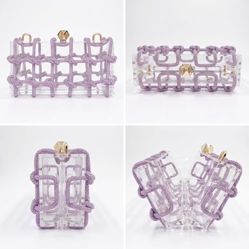 Image of Clear Acrylic Clutch, Glitter Rhinestone Purse Handbag with Bling Rope for Banquet Party (Purple, (L*W*H): 19cm*6cm*10cm /7.48 inch*2.36 inch*3.94 inch)
