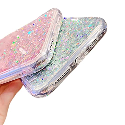 Image of VONZEE Glitter Case Compatible with Realme 8, Non Moving Glitter Stars Cover Soft TPU + Hard PC Bumper Bling Cover for Women Girls Protective Shockproof Phone Case (Green)