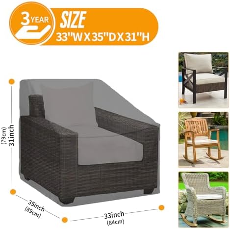 Kipiea 500D Patio Chair Covers Waterproof Winter 2 Pack - Heavy Duty Lawn Outdoor Furniture Chair Covers with Anti UV and No Tears, No Fading (33" W x 35" D x 31" H)