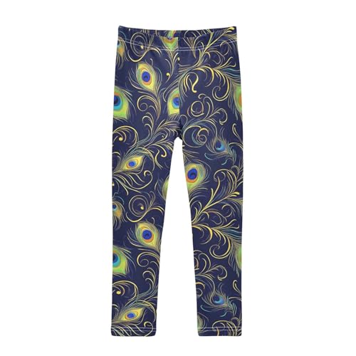 Abstract Peacock Feathers Girls Leggings Soft Stretch Workout Yoga Dance Pants for Kids Casual Tights