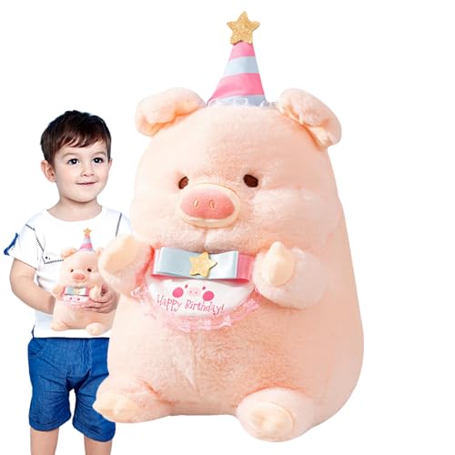 Aufquwk Oreillers en Peluche de cochons Mignons, Animal en Peluche de Dessin animé - Oreiller Doux et Confortable Animal en Peluche - Oreiller en Peluche avec bannière « Joyeux Anniversaire » – vue 8