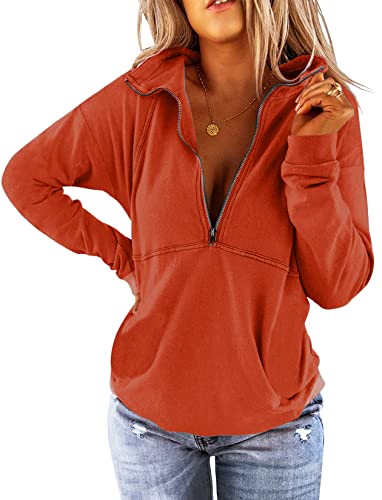 Pgands Women's Casual Long Sleeve Half Zip Up Sweatshirt Hoodies Lapel Plain Stylish Loose Pullover Tops For Leggings #TOP14