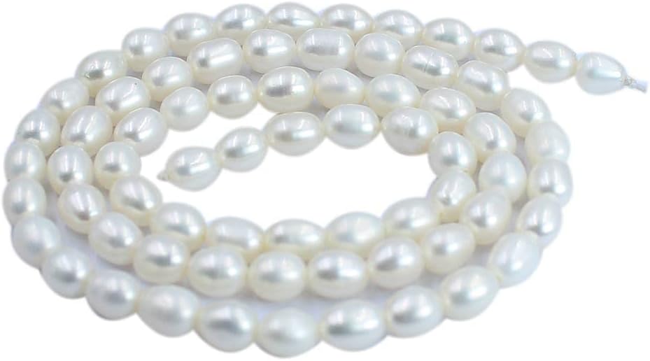 SR BGSJ Natural Olivary Rice 3A Grade White Freshwater Pearl Jewelry Necklace Bracelet Earrings Making Craft Loose Beads Strand 15" (8-9mm)
