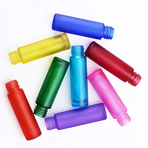 Mollensiuer 8Pcs 10Ml(1/3Oz) High-Grade Colorful Frosted Roll On Bottles Thick Glass Massage Roller Bottles Tube Vials Containers For Essential Oils, Aromatherapy, Perfumes And Lip Balms+ 1Pc 3Ml Dropper #TOP1