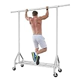 KZOBYD Kleiderständer auf Rollen, Ausziehbare Kleiderstange, Garderobenständer mit Aufbewahrungsgitter, Längenverstellbar & Höhenverstellbar kleiderständer, für Waschküche, Kleidergeschäft