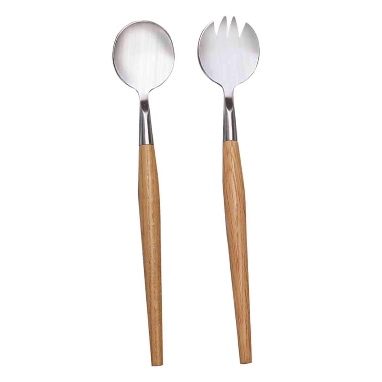 OFFSCH Dinner Fork Spoon Set Salad Servers Stainless Steel Forks Wooden Handles Lunch Box Cutlery Kit