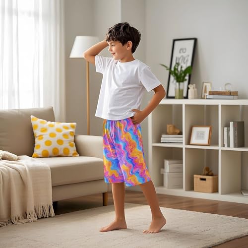 ALAZA Abstract Yellow Blue Pajama Shorts Elastic Waist Casual Sleep Shorts with Pockets Size 6-144