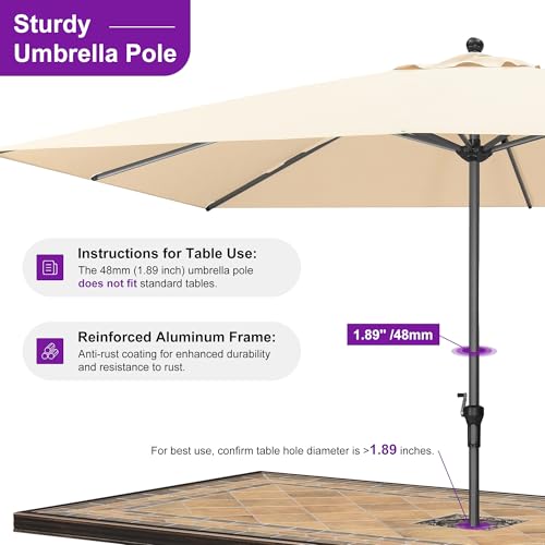 Image of PURPLE LEAF Outdoor Market Umbrella 11.5' x 8' Rectangle Beige 8 Metal Ribs