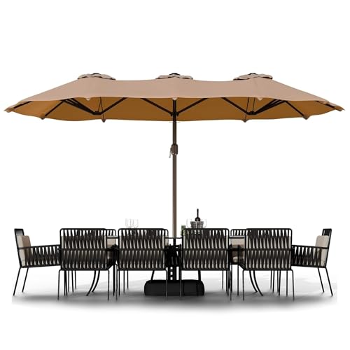 Image of 15ft Large Outdoor Umbrella Double-Sided Patio Umbrella with 65 Kgs Movable Stand, Crank Handle, 12 Ribs Rectangular Garden Umbrella for Patio Graden, Poolside, Terrace, Cafe and Hotels