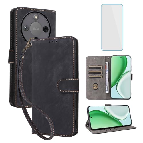 Étui Honor Magic8 Lite 5G en cuir noir chic avec blocage RFID
