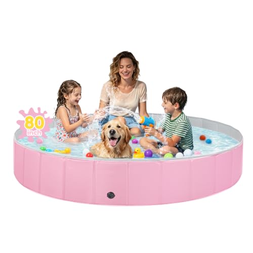 Image of Jecoo Dog Pool for Large Dogs Kiddie Pool Hard Plastic Foldable Dog Bathing Tub Portable Outside Kids Swimming for Pets and Dogs Outdoor Backyard