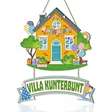 KAIRNE Villa Kunterbunt Türschild Bunte Haus Deko Schild Kindergeburtstag Party Dekoration Willkommen Schild für Eingangstür Wand Garten Geschenk Kinder Party