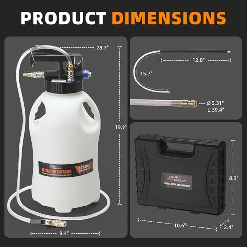FOUR UNCLES Transmission Fluid Pump - Pneumatic Transmission Fluid Extractor and Dispenser with 15 Metal ATF Adapters and Pressure Gauge for Automotive Use, Transmission Fluid Transfer Pump Kit by FOUR UNCLES - Image 7