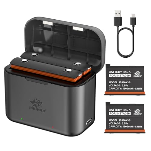melasta Insta360 X3 Akku 2 Stück 1800mAh Ersatz Li-Ion Akku mit Ladegerät