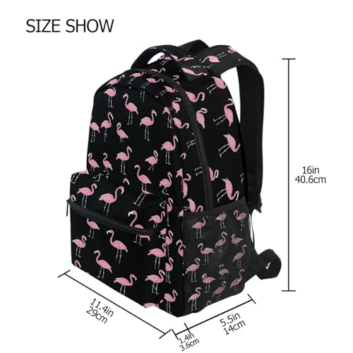 Flamingo Black Cartoon Backpack for School Boys Girls Adults Kids Bookbag Laptop Bag 15L4