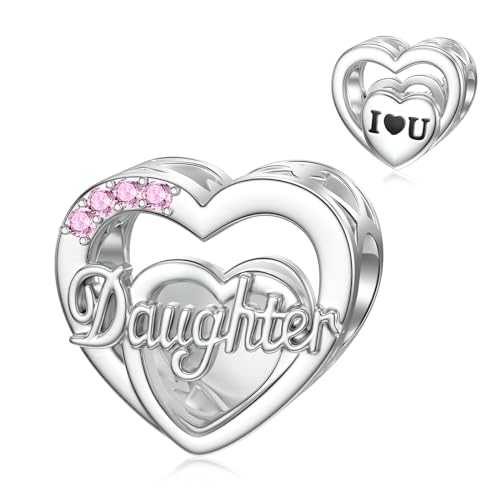 DALARAN Daughter Hearts Charm fit Pandora Charm Bracelet Necklace 925 Sterling Silver Christmas Bead for Women
