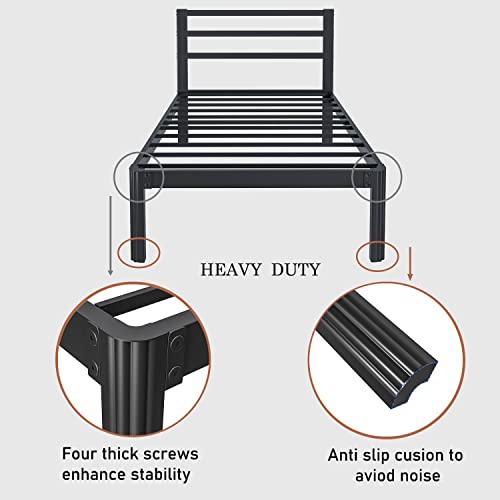Woozuro Twin-Xl Bed-Frames With Headboard, 14 Inch Heavy Duty Meta Bed Frames No Box Spring Needed, Round-Corner Leg Design Mattress Foundation, Easy Assembly Noise Free, Black #TOP2