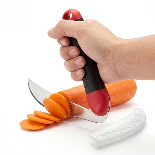 Ergonomic Adaptive Kitchen Knife with Angled Handle — Arthritis-Friendly, One-Handed Rocking Knife for Seniors & Disabled Users | Easily Slice Meat, Vegetables, Bread | Chop, Slice, Dice with Ease