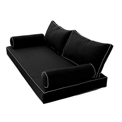 Prolinemax Style 2 - Mattress & Pillow Bolster Cushion for Outdoor Indoor Daybed Porch Swing Bed Contrast Trim Twin-XL Size AD109 | Covers ONLY |