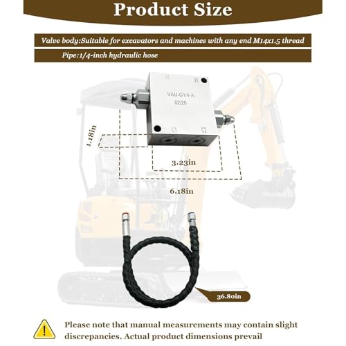 GaotKeut Mini Excavator Cushion Valve Kit M14x1.5 Threaded Ends Sturdy Supplies Repair Parts Steel 1/4" Hydraulic Hose