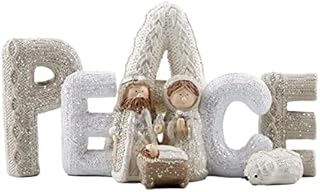 Wood.L Nativity Scenes, Nativity Resin Decoration, Manger Jesus Nativity Scene Figures with Letters PEACE, Christmas Desk Home Decorations, 10.633.355.51 in, White