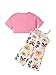 FRCLHWA Girl Romper Summer Short Jumpsuit Spaghetti Straps and Irregular Short Sleeve T-Shirt 2-Piece Set (Pink, 7 Years)