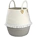 La Jolíe Muse Cesta Ropa Sucia de algodón, Cesta almacenaje de Cuerda de algodón, Cesta Ropa Sucia Bebe, Regalo de decoración para el hogar, Blanco y gris, 38CM