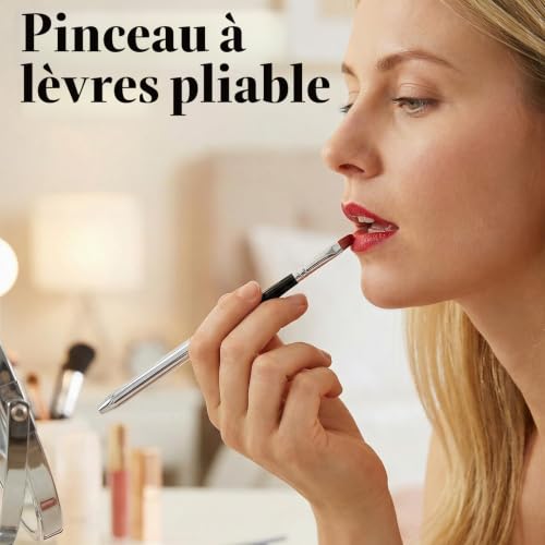 Sorcristy Lot de 2 pinceaux à lèvres rétractables pour rouge à lèvres avec capuchon - Pinceaux de maquillage portables - Kits d'outils cosmétiques pour voyage - Cadeau pour femme - Doré et argenté – vue 6