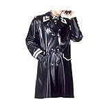 GAYLOP Latex Trench Mäntel mit Knöpfen Taschen Gummijacke Robe Uniform, schwarz und weiß, L
