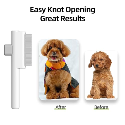 Image of Marchul Cat Comb, Self-Cleaning Hair Remover Flea Comb for Long & Short Hair Pets, Cat Grooming Brush with Release Button & Metal Round Teeth for Massage, Shedding Tangles & Removal Loose Hairs